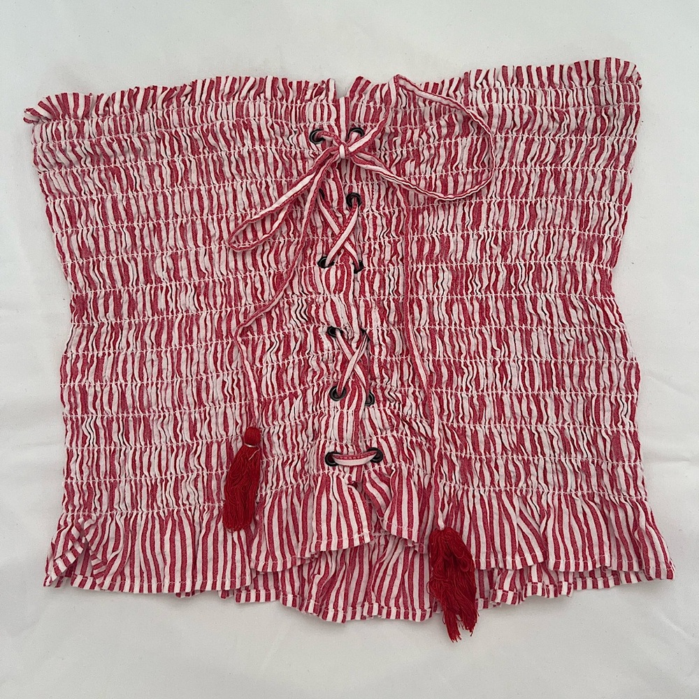 American Eagle Red Striped Tube Top
